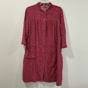 Vintage Komar Prairie Cottage Core Red Floral‎ House Dress Robe USA M Grannycore
